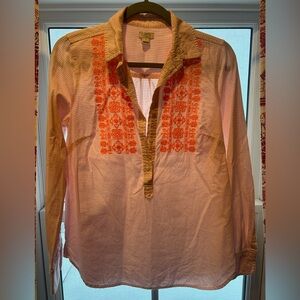 J Crew striped and embroidered coral long sleeve